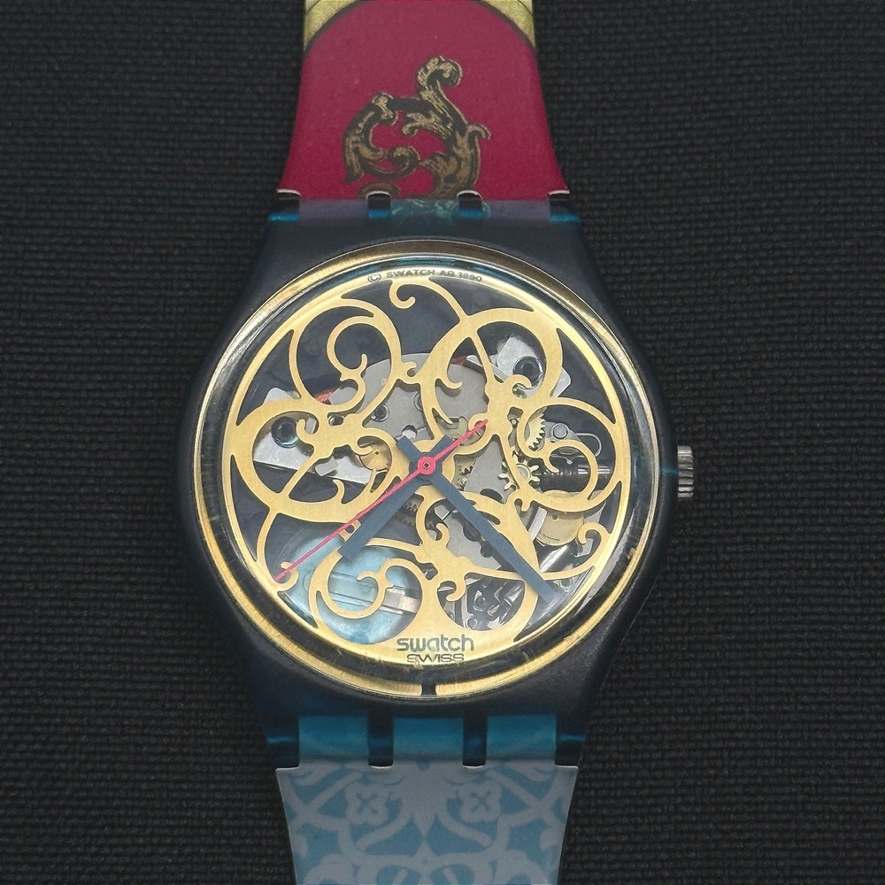 Vintage 1990 Swatch STUCCHI GN107 Skeleton Dial Swiss Quartz Watch Working
